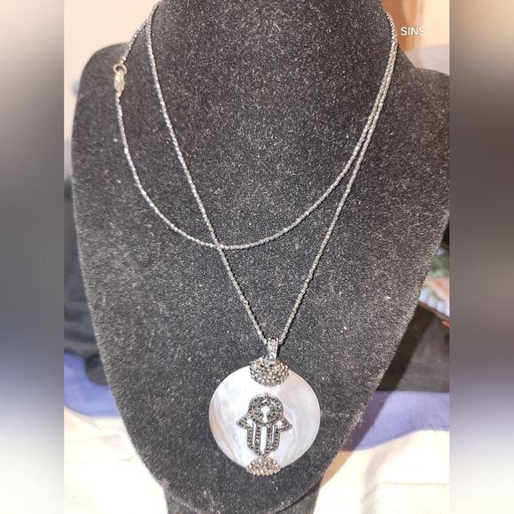 Jewelry - Hamsa Pendant Necklace Black Crystals